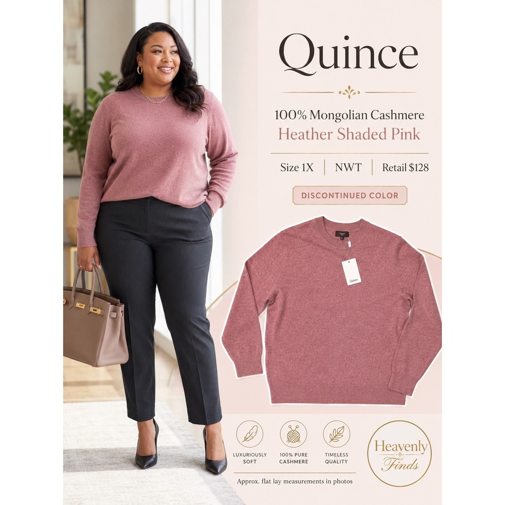 Quince 100% Mongolian Cashmere Sweater 1X Pink Crewneck Knit NWT Discontinued